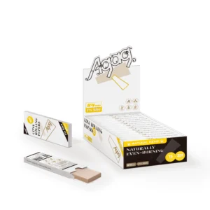 Agag natural hemp rolling papers display box containing 15 packs of 84mm 1 1/4 size organic papers