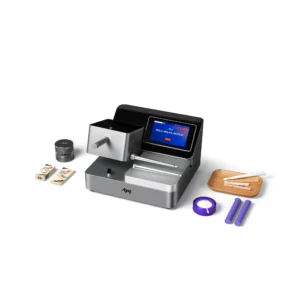 Agag pro roll machine complete kit including grinder, cones, and cleaning tools, top down view
