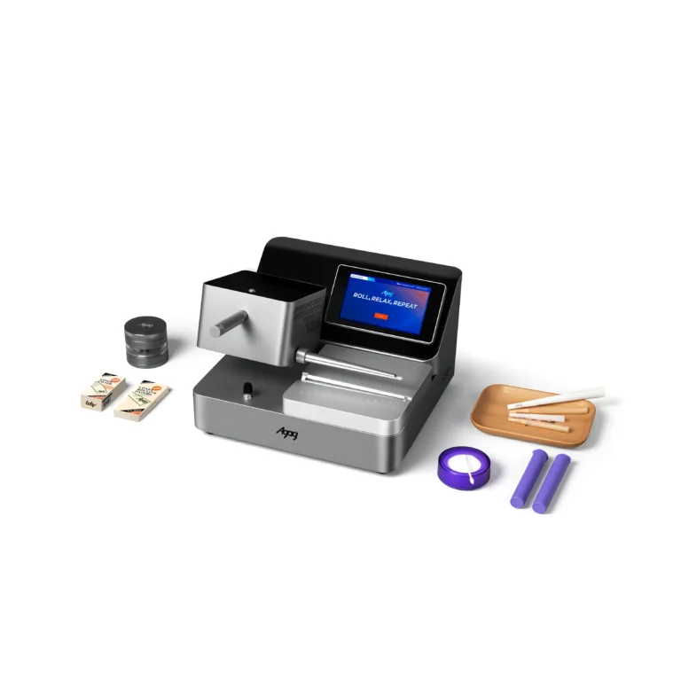 Agag pro roll machine complete kit including grinder, cones, and cleaning tools, top down view