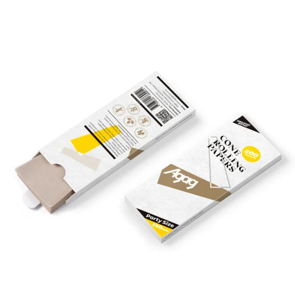 agag-hemp-rolling-papers-back-label-certifications-140mm Back label of Agag party size hemp rolling papers pack highlighting organic, vegan, and chlorine-free certifications