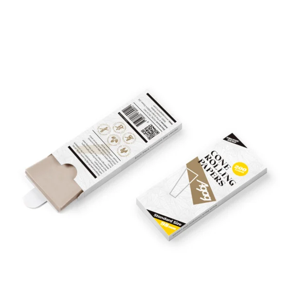 Back label of Agag standard size hemp rolling papers pack highlighting organic, vegan, and chlorine-free certifications