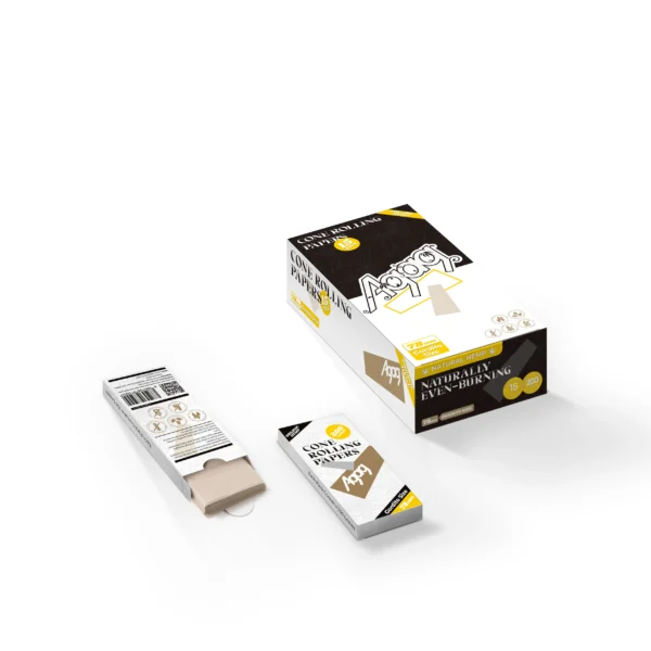 Agag organic hemp rolling paper pack and box featuring slow-burning natural hemp materials