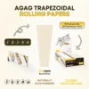 agag-trapezoidal-hemp-rolling-papers-features-120mm-bomb-size Infographic of Agag 120mm hemp rolling papers showing trapezoidal cone shape and naturally slow-burning organic features