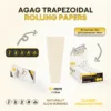 Infographic of Agag 84mm hemp rolling papers showing trapezoidal cone shape and naturally slow-burning organic features