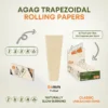 agag-trapezoidal-shape-wood-pulp-rolling-paper-features-84mm Agag trapezoidal wood pulp rolling paper infographic showing 84mm 1 1/4 size cone shape and naturally slow burning features