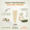 agog-trapezoidal-shape-wood-pulp-rolling-paper-features Agag trapezoidal wood pulp rolling paper infographic showing 78mm cone shape and slow-burning natural features