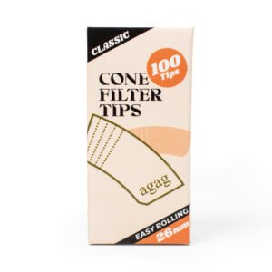 Agag perforated cone filter tips display box containing 32 packs of unbleached kraft papers tips