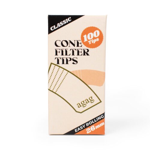 Agag-kraft-paper-filter-tips-display-box-26mm Agag perforated cone filter tips display box containing 32 packs of unbleached kraft papers tips