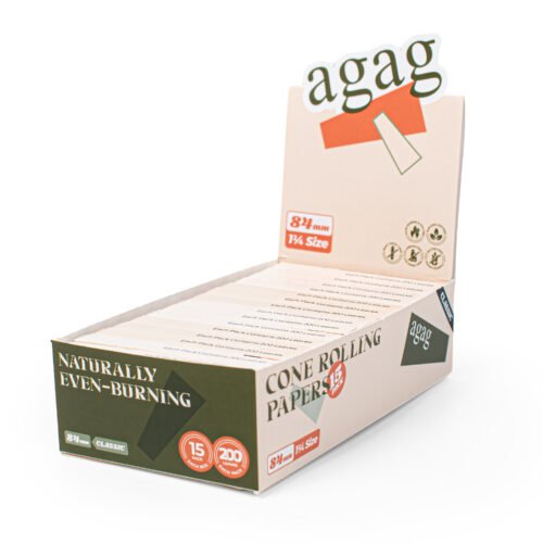 Agag-1-1-4-size-wood-pulp-rolling-paper-pack Single pack of Agag 84mm wood pulp rolling paper showing natural brown texture and easy-dispensing packaging