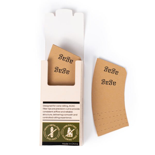 Agag perforated cone filter tips display box containing 32 packs of unbleached kraft papers tips